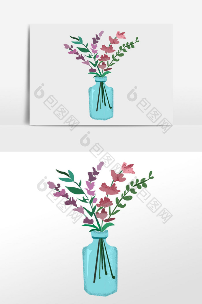 蓝色花瓶花卉插画元素