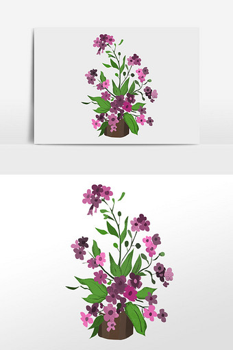紫色花卉盆景插画元素图片