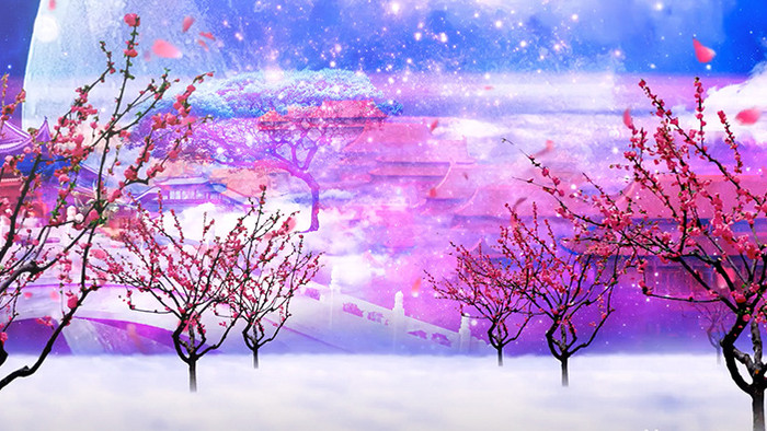 紫色色调唯美树木花瓣掉落爱情婚礼视频
