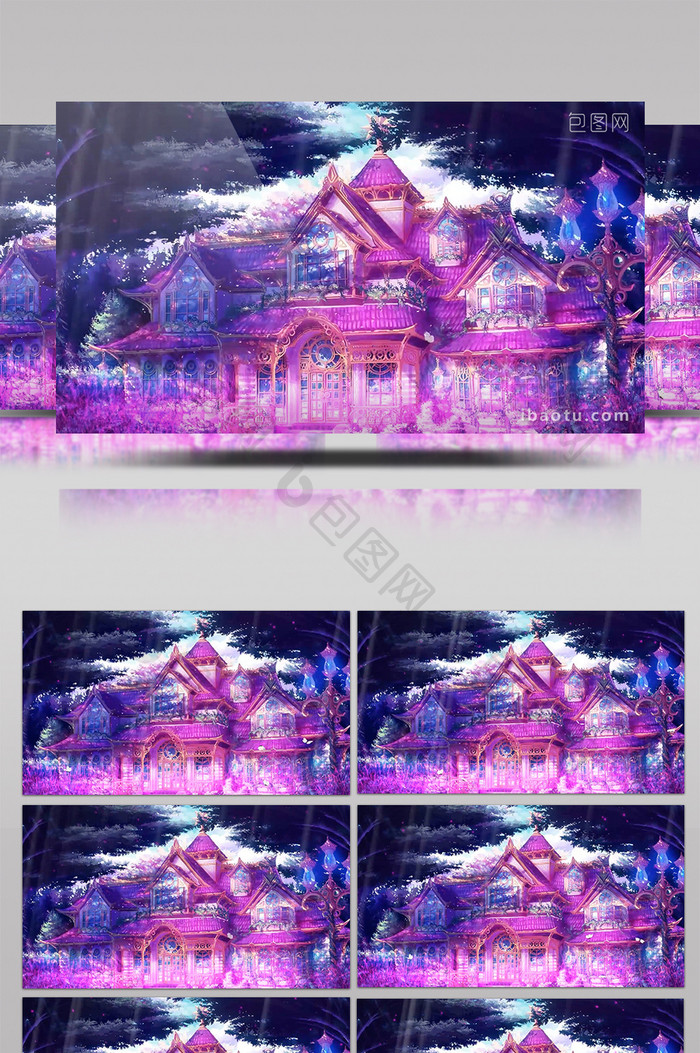 紫色梦幻炫酷婚礼城堡展示唯美背景视频素材