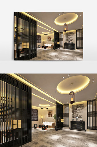 中式风格茶室休闲空间设计效果图图片