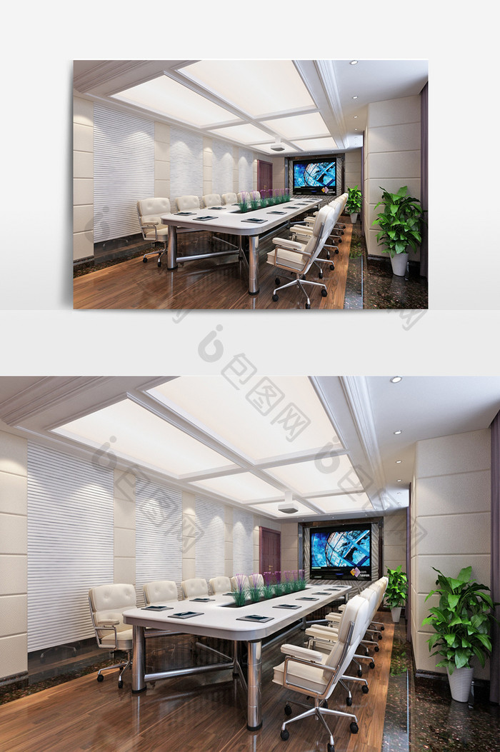 现代风格多人长桌会议室设计效果图