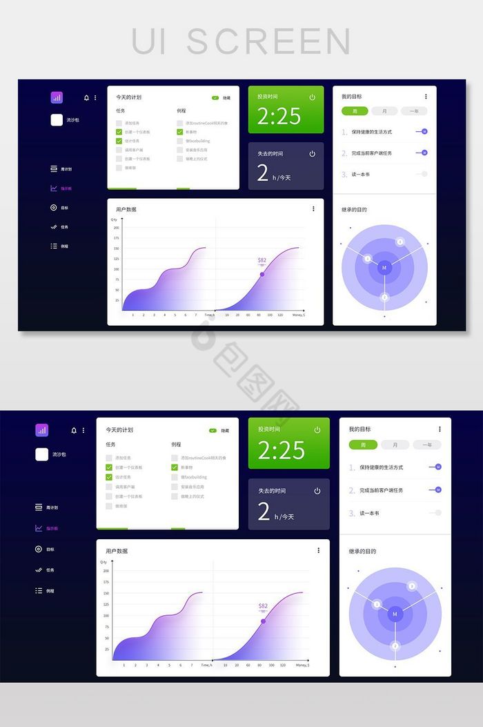 深蓝色扁平用户计划后台UI界面设计图片