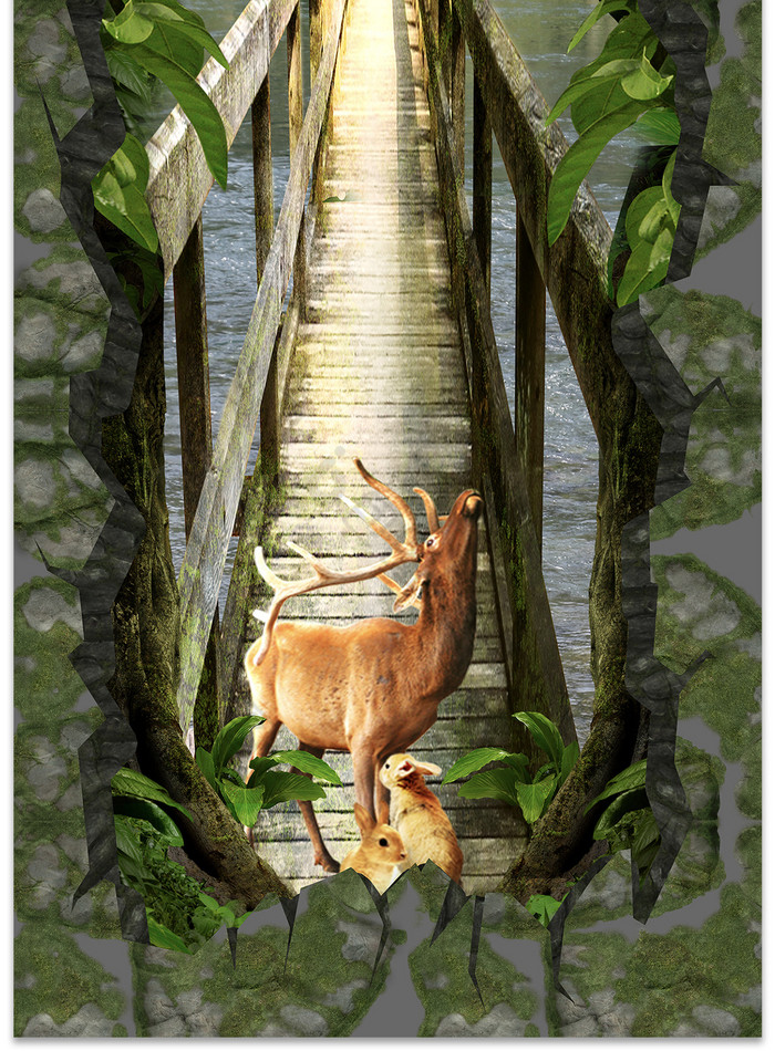 现代简约3d立体原始森林动物地板画