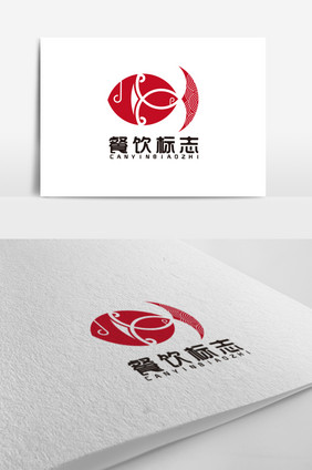 红色中国风餐饮双鱼logo标志设计