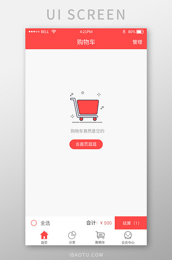 红色扁平空购物车UI移动界面图片