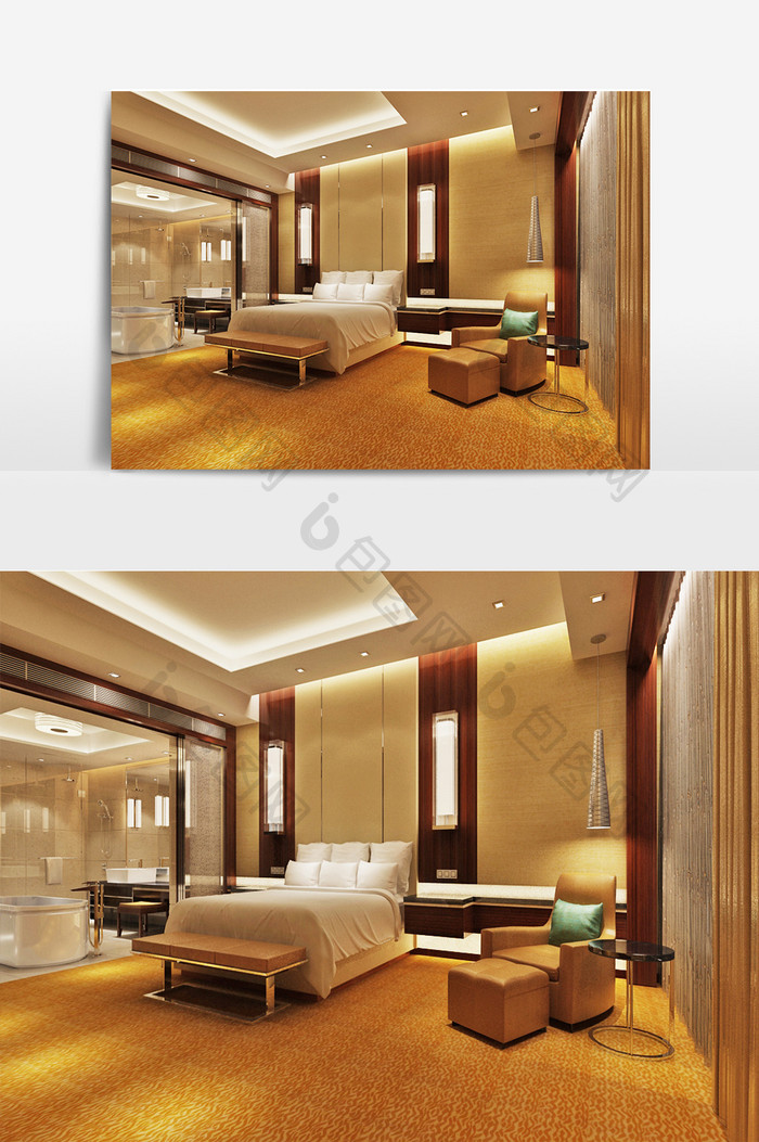现代风格酒店客房大床房设计效果图