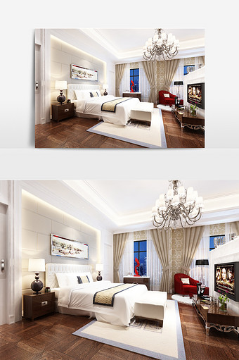 奢华酒店大床房设计效果图图片