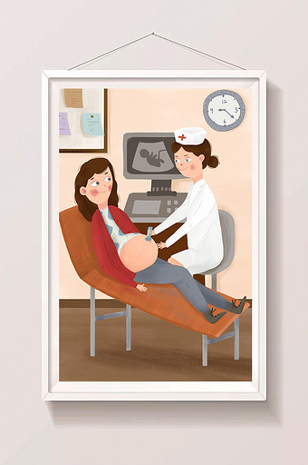 医院孕妇孕检手绘插画图片