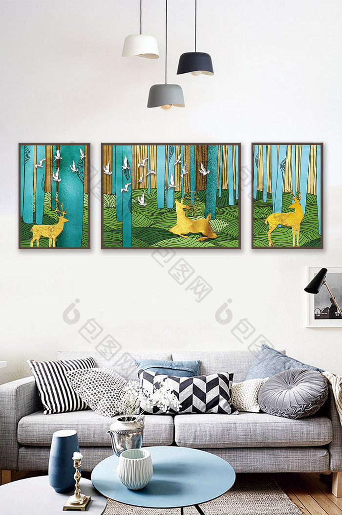 抽象质感丛林麋鹿装饰画