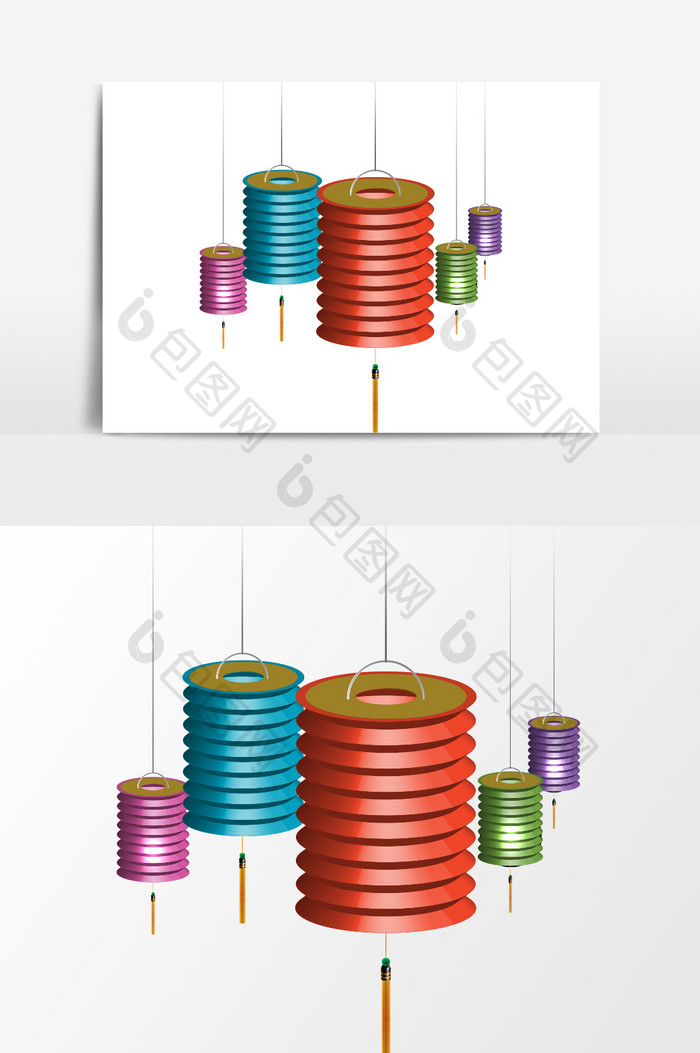中国风彩色条纹灯笼元素