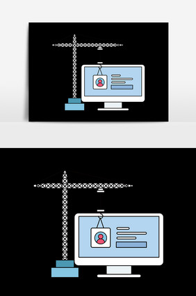 手绘电脑吊车科技元素