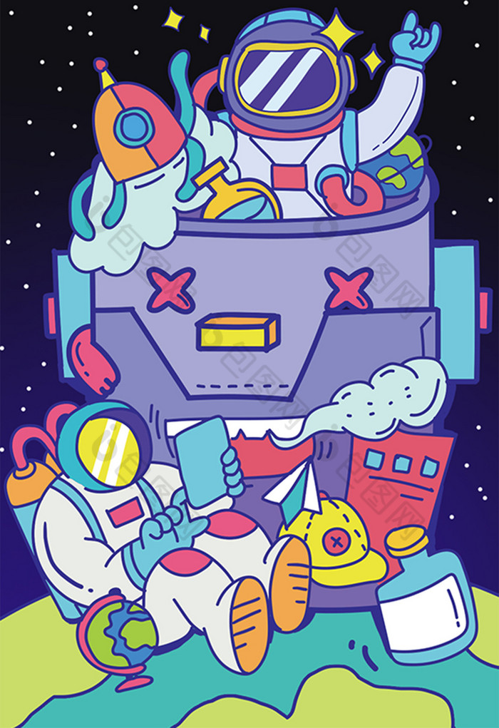 涂鸦科技宇宙宇航员机器人图片