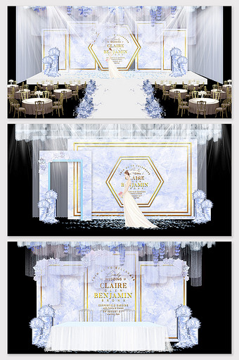 现代简约蒂芙尼蓝色浪漫婚礼舞台效果图图片