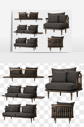 现代风单双沙发组合家具家居元素PNG文件图片