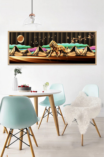 抽象金色山峦狮子古典客厅装饰画图片