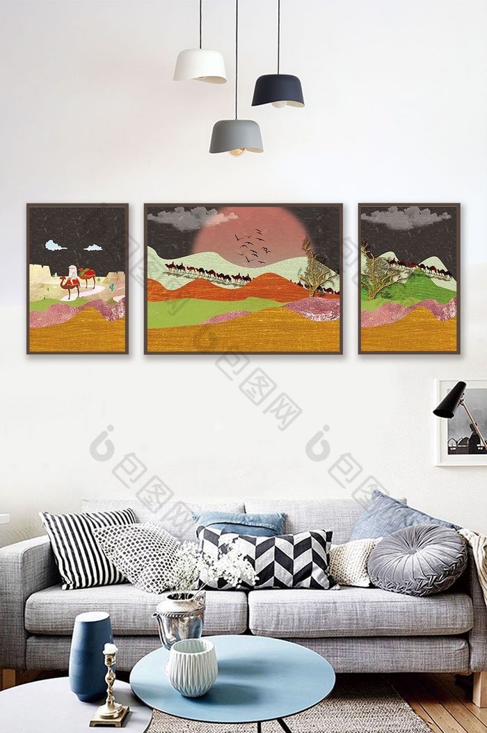 个性定制抽象彩色沙漠风景客厅酒店装饰画图片图片