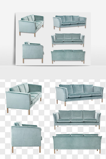 现代风三人青色沙发家具家居元素PNG文件图片