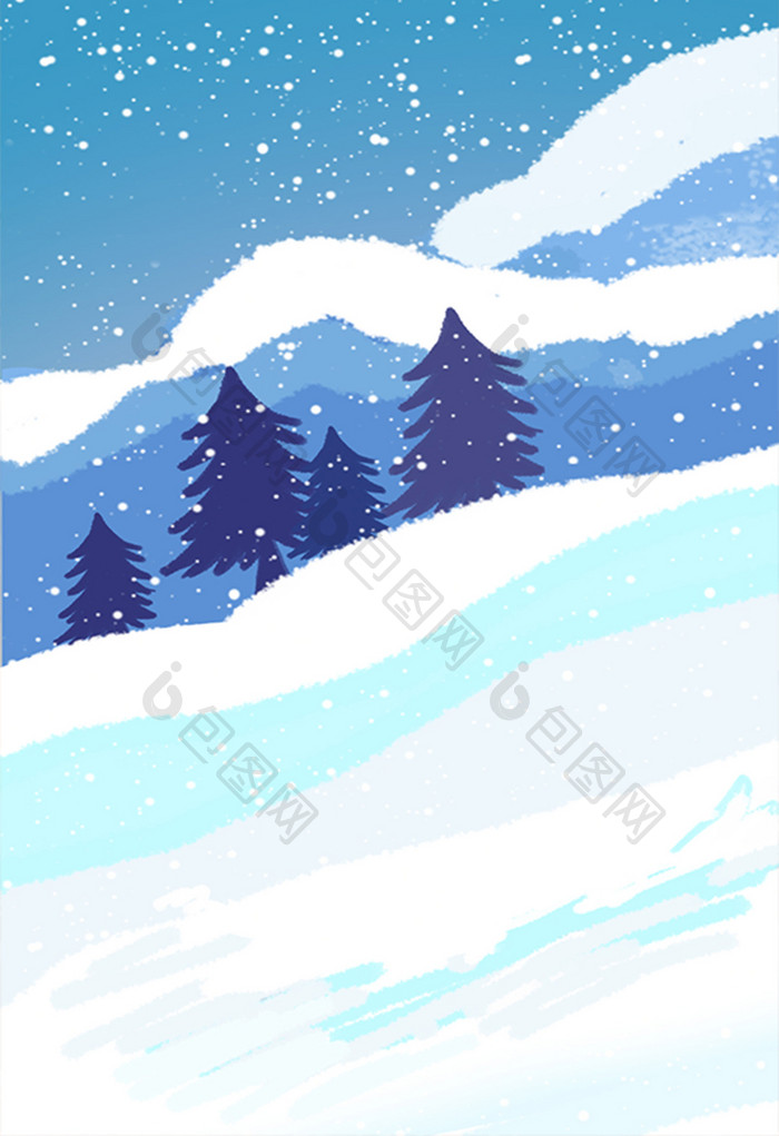 手绘雪山斜坡插画背景