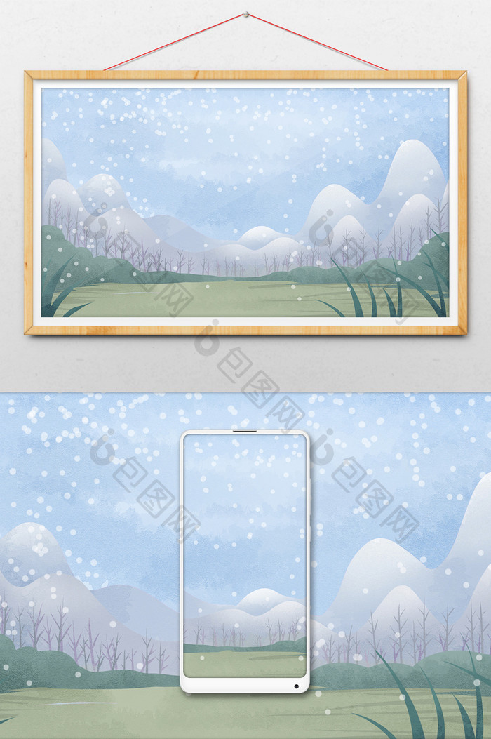 手绘漫天的雪插画背景