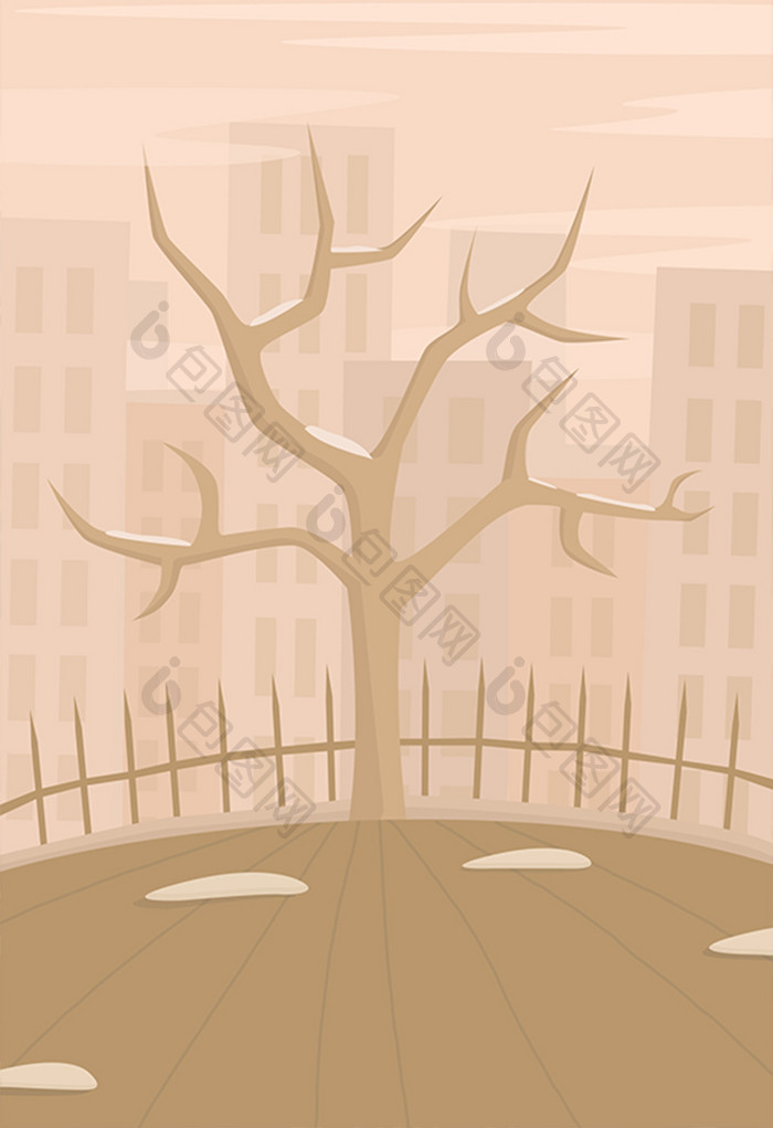 手绘公园中央的树插画背景