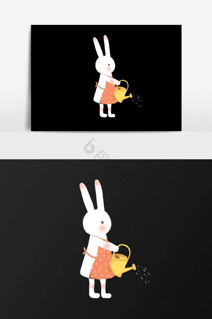 浇水的兔子插画图片