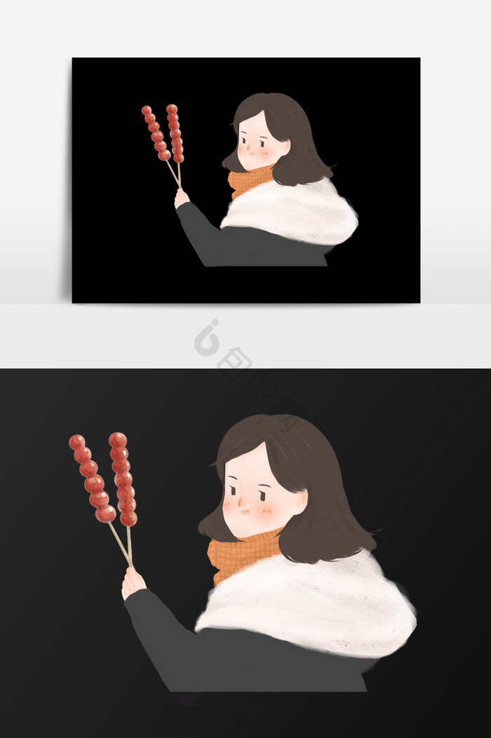 拿糖葫芦的女人插画图片