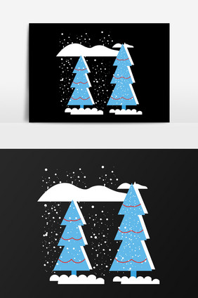 手绘矢量雪中树插画元素
