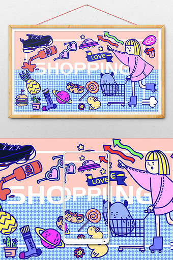 糖果粉色MODERN涂鸦波普购物促销插画图片