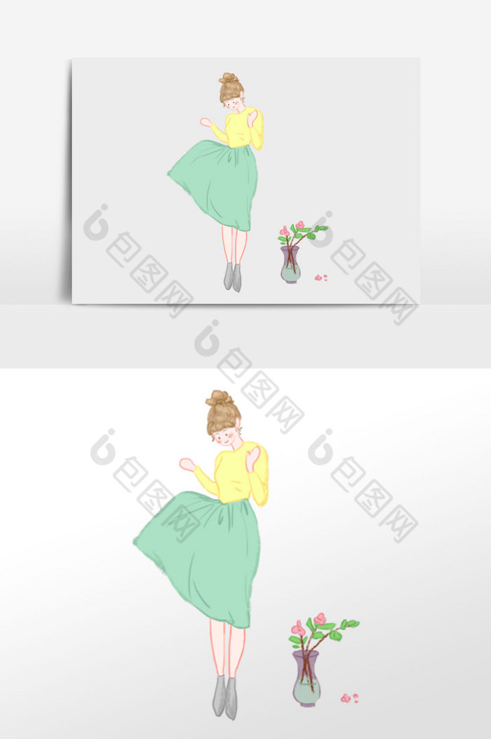 美少女花卉插画图片图片