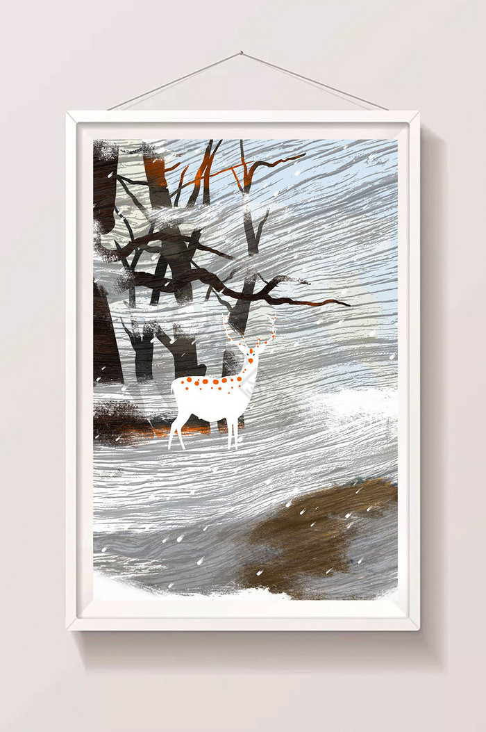 冬日雪景麋鹿肌理插画图片