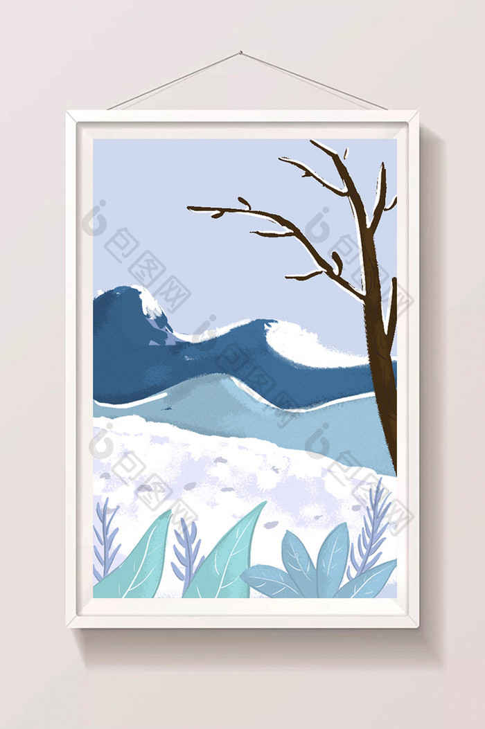 手绘雪地的景色插画背景