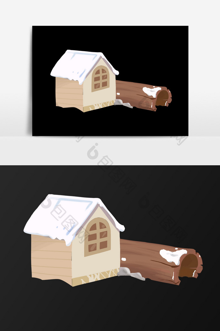 手绘雪后的房屋插画元素