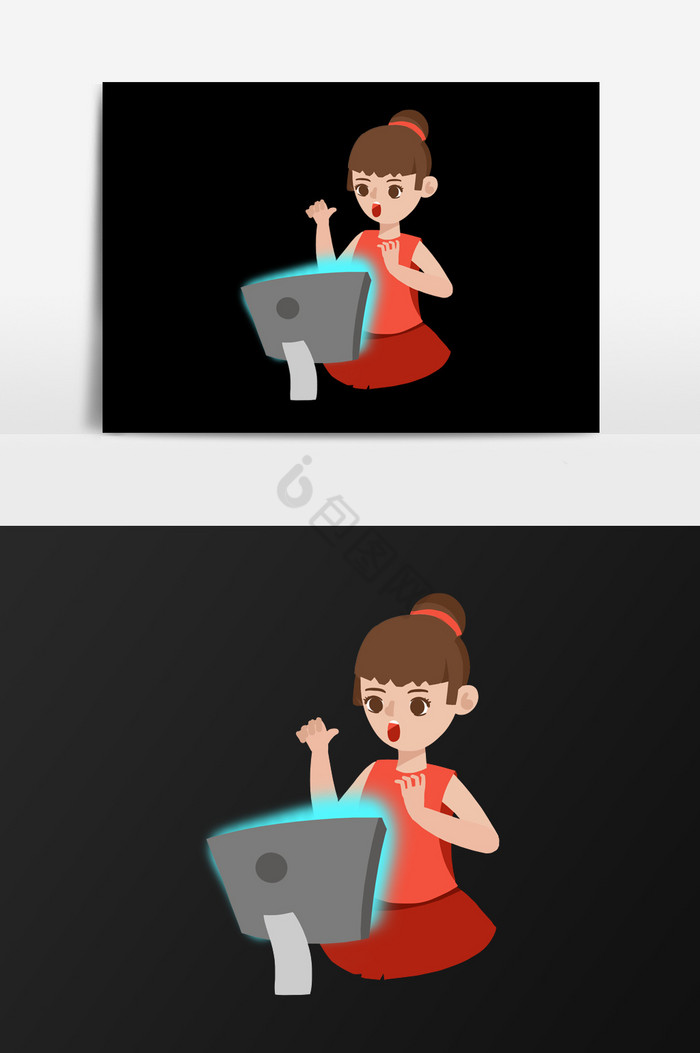 玩电脑的女人插画图片