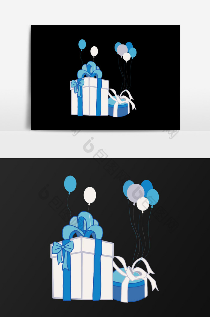 手绘气球和礼盒插画元素
