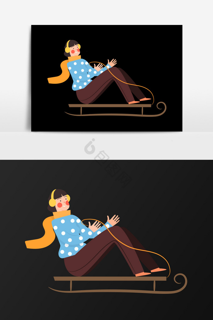 玩雪橇的女人插画图片