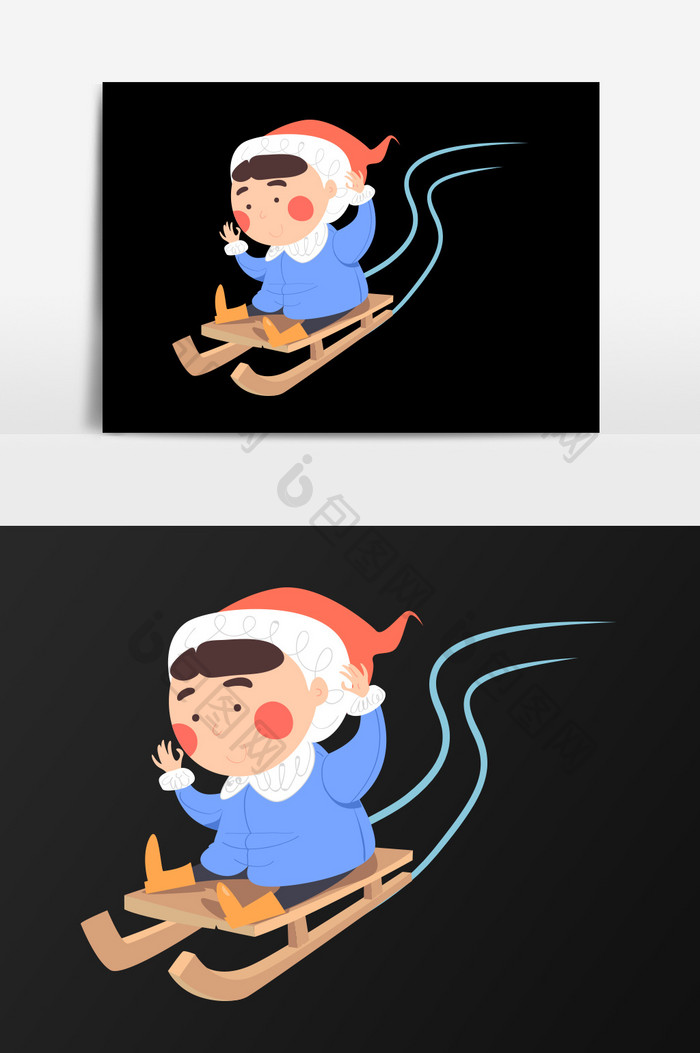 手绘滑雪的男孩插画元素