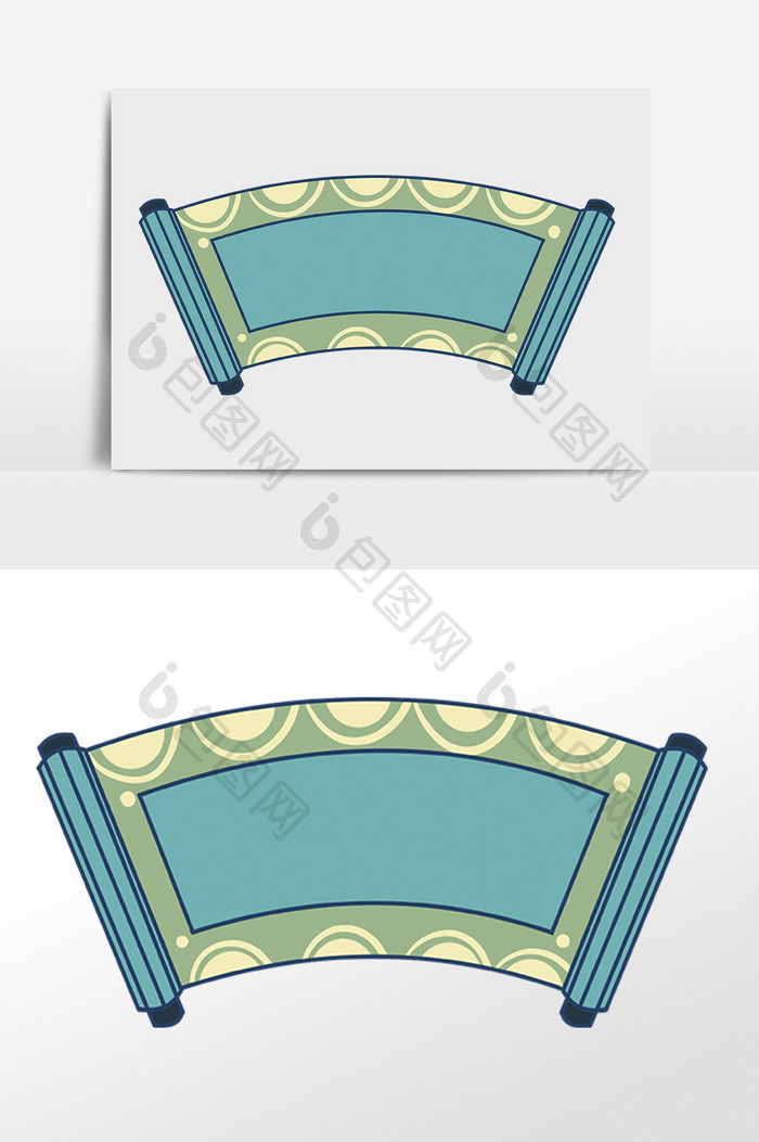 手绘绿色卷轴元素