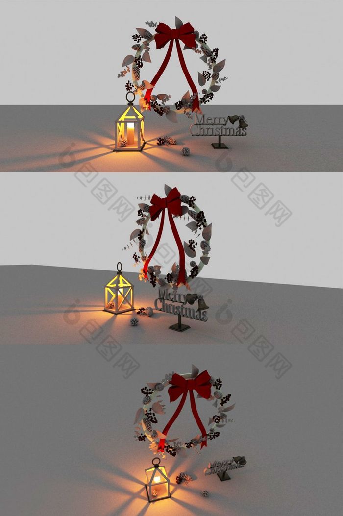 圣诞主题花环蜡烛灯元素3d模型效果图图片图片