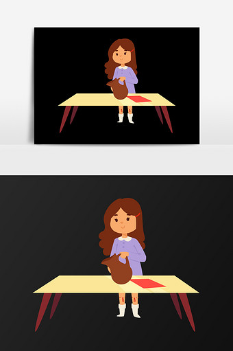 手绘倒水的女孩插画元素图片下载