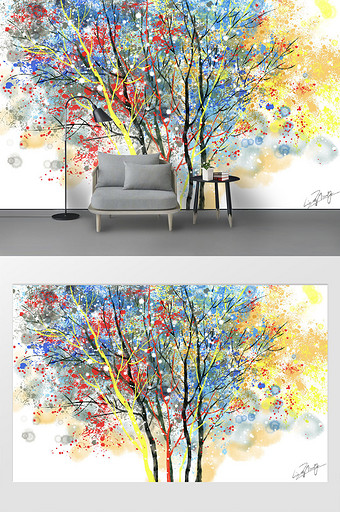 现代手绘抽象树生命树油画背景墙图片