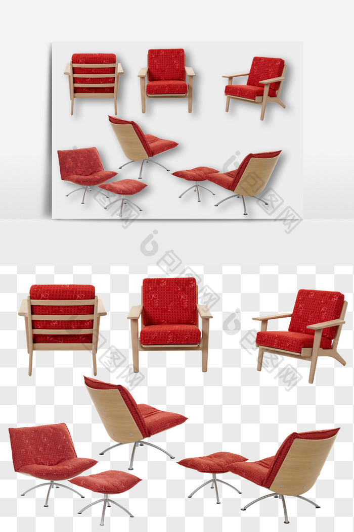 红色沙发椅家具元素PNG文件