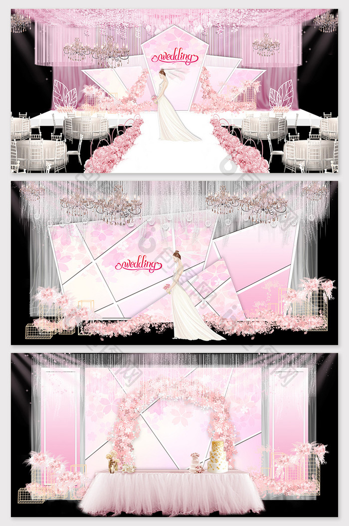 现代简约粉色欧式婚礼现场布置效果图