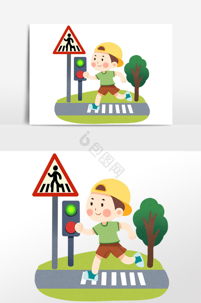 交通安全人物过马路插画图片
