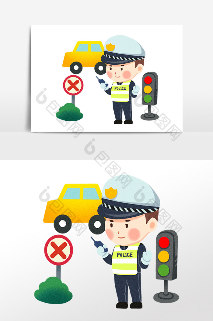 手绘交警打电话插画