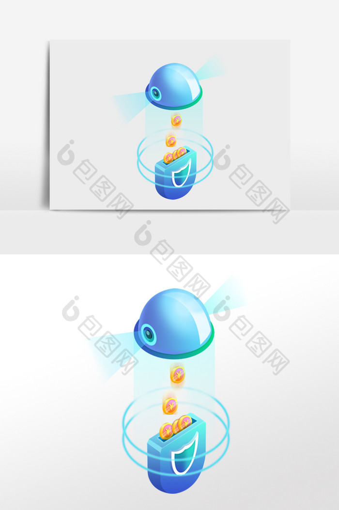 蓝色科技2.5D金融保险插画元素