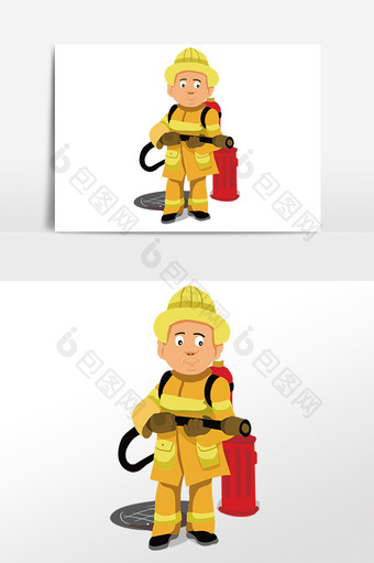 卡通拿着消防管的消防人物素材图片