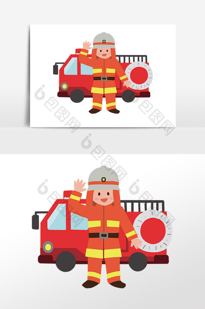 卡通消防车消防人物素材