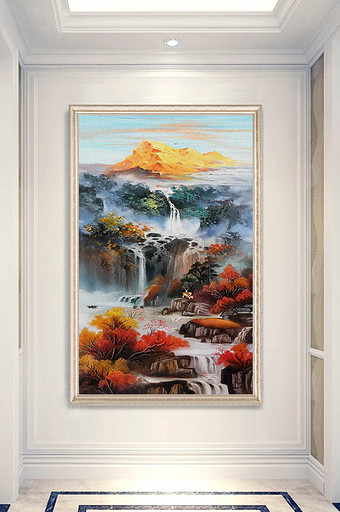 中式唯美水彩油画山水画玄关装饰画图片