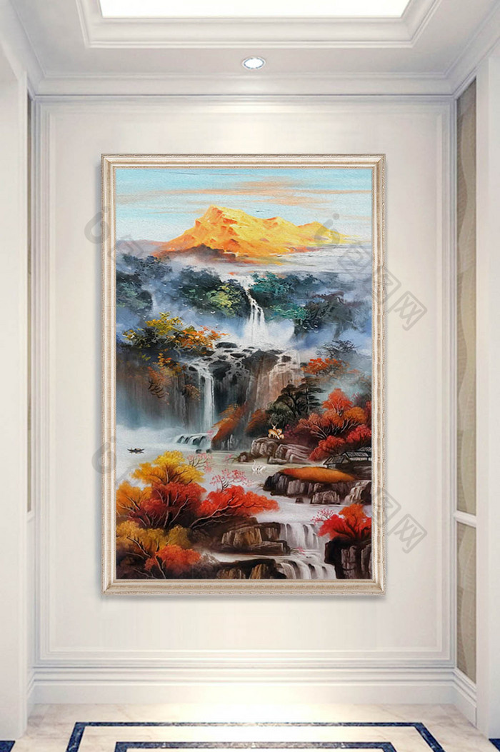 中式唯美水彩油画山水画玄关装饰画